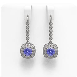 5.2 ctw Certified Tanzanite & Diamond Victorian Earrings 14K White Gold - REF-172W8H