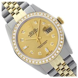 Rolex Men's Two Tone 14K Gold/SS, QuickSet, Diamond Dial & Diamond Bezel - REF-563A2N