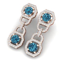 4 ctw SI/I Intense Blue Diamond Earrings 18K Rose Gold - REF-298A5N