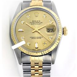 Rolex Men's Two Tone 14K Gold/SS, QuickSet, Diamond Dial with Fluted Bezel - REF-443H2W