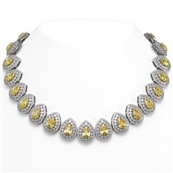 103.62 ctw Canary Citrine & Diamond Victorian Necklace 14K White Gold - REF-3002W4H