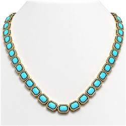 52.89 ctw Turquoise & Diamond Micro Pave Halo Necklace 10k Yellow Gold - REF-670Y9X