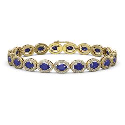 15.2 ctw Sapphire & Diamond Micro Pave Halo Bracelet 10k Yellow Gold - REF-244Y2X