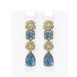 9.7 ctw Blue Topaz & Diamond Earrings 18K Yellow Gold - REF-178F5M