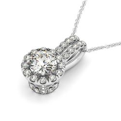 0.91 ctw Certified SI Diamond Halo Necklace 14k White Gold - REF-169N3F