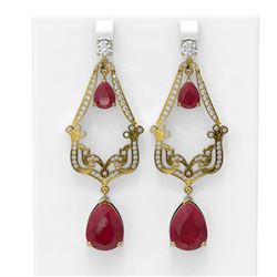 30.32 ctw Ruby & Diamond Earrings 18K Yellow Gold - REF-818G2W