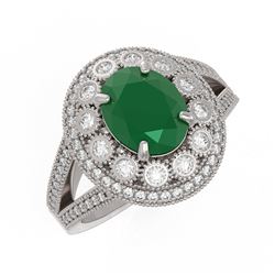 4.55 ctw Certified Emerald & Diamond Victorian Ring 14K White Gold - REF-143F6M