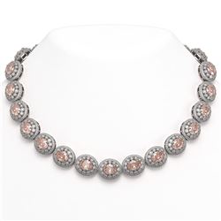 93.04 ctw Morganite & Diamond Victorian Necklace 14K White Gold - REF-3788X9A
