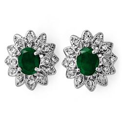 3.10 ctw Emerald & Diamond Earrings 14k White Gold - REF-80K5Y
