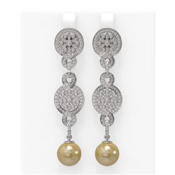 2.83 ctw Diamond & Pearl Earrings 18K White Gold - REF-342R4K