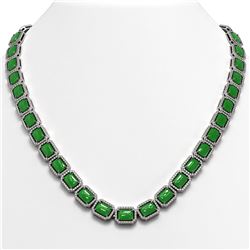 56.69 ctw Jade & Diamond Micro Pave Halo Necklace 10k White Gold - REF-673W8H