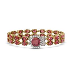 17.35 ctw Tourmaline & Diamond Bracelet 14K Yellow Gold - REF-245W5H