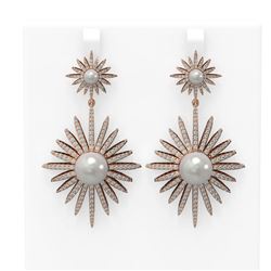 4.31 ctw Diamond & Pearl Earrings 18K Rose Gold - REF-403Y3X