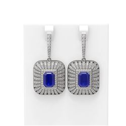 16.73 ctw Sapphire & Diamond Earrings 18K White Gold - REF-600N2F