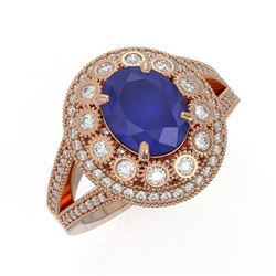 4.55 ctw Certified Sapphire & Diamond Victorian Ring 14K Rose Gold - REF-143R6K
