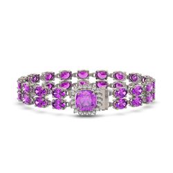 14.31 ctw Amethyst & Diamond Bracelet 14K White Gold - REF-178R2K