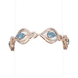 15.67 ctw Blue Topaz & Diamond Bracelet 18K Rose Gold - REF-601K3Y