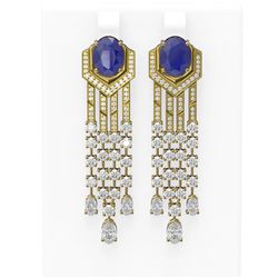 13.73 ctw Sapphire & Diamond Earrings 18K Yellow Gold - REF-890F9M