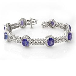 21.25 ctw Tanzanite & Diamond Bracelet 18k White Gold - REF-578F4M