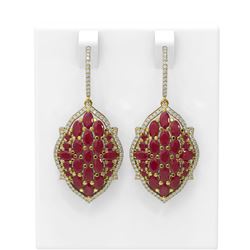 14.96 ctw Ruby & Diamond Earrings 18K Yellow Gold - REF-318N2F