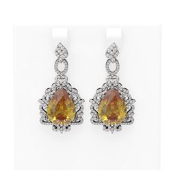 20.86 ctw Canary Citrine & Diamond Earrings 18K White Gold - REF-436Y4X