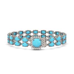 13.37 ctw Turquoise & Diamond Bracelet 14K White Gold - REF-245K5Y