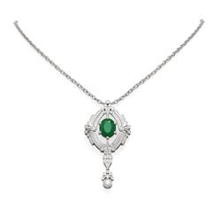 5.6 ctw Emerald & Diamond Necklace 18K White Gold - REF-343M6G