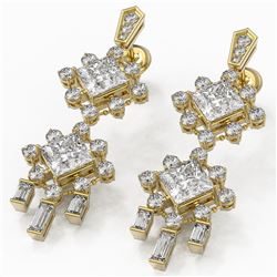 5.18 ctw Princess Cut Diamond Designer Earrings 18K Yellow Gold - REF-770R4K