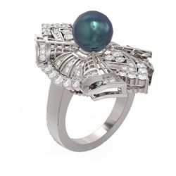 2 ctw Diamond & Pearl Ring 18K White Gold - REF-253H3R