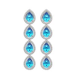 7.81 ctw Swiss Topaz & Diamond Micro Pave Halo Earrings 10k White Gold - REF-152A8N