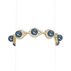 5.61 ctw Diamond & Pearl Bracelet 18K Yellow Gold - REF-498K5Y