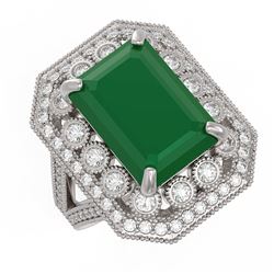 11.98 ctw Certified Emerald & Diamond Victorian Ring 14K White Gold - REF-267F6M