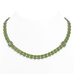 37.08 ctw Peridot & Diamond Necklace 14K White Gold - REF-527X3A