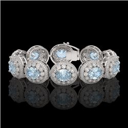 39.82 ctw Aquamarine & Diamond Victorian Bracelet 14K White Gold - REF-1218N2F