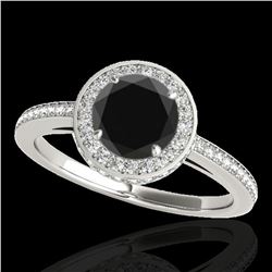 1.55 ctw Certified VS Black Diamond Solitaire Halo Ring 10k White Gold - REF-65M2G
