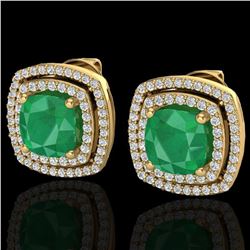 4.95 ctw Emerald & Micro Pave VS/SI Diamond Earrings 18k Yellow Gold - REF-116X4A