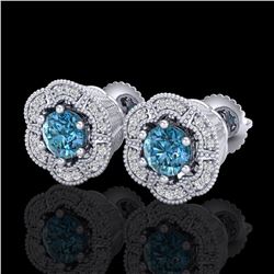1.51 ctw Fancy Intense Blue Diamond Art Deco Earrings 18k White Gold - REF-178Y2X