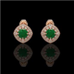 4.99 ctw Certified Emerald & Diamond Victorian Earrings 14K Rose Gold - REF-128X5A