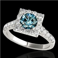 2 ctw SI Certified Blue Diamond Solitaire Halo Ring 10k White Gold - REF-158H2R