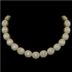 90.5 ctw Aquamarine & Diamond Victorian Necklace 14K Yellow Gold - REF-3020G2W