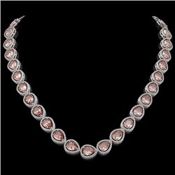 41.6 ctw Morganite & Diamond Micro Pave Halo Necklace 10k White Gold - REF-1024W4H