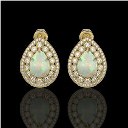 7.88 ctw Certified Opal & Diamond Victorian Earrings 14K Yellow Gold - REF-244F2M