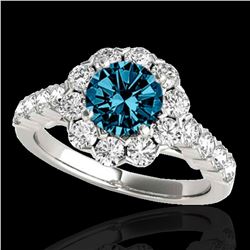 2.35 ctw SI Certified Fancy Blue Diamond Halo Ring 10k White Gold - REF-184H3R
