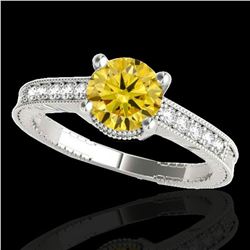 1.2 ctw Certified SI Intense Yellow Diamond Antique Ring 10k White Gold - REF-188R2K