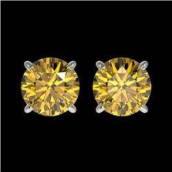 1.50 ctw Certified Intense Yellow Diamond Stud Earrings 10k White Gold - REF-157K3Y