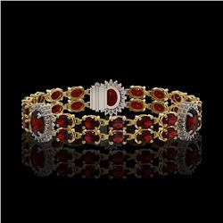 16.47 ctw Garnet & Diamond Bracelet 14K Yellow Gold - REF-254Y5X
