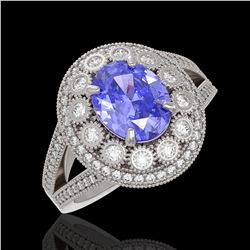 4.76 ctw Certified Tanzanite & Diamond Victorian Ring 14K White Gold - REF-178N5F