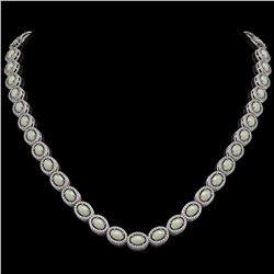 21.21 ctw Opal & Diamond Micro Pave Halo Necklace 10k White Gold - REF-581R8K