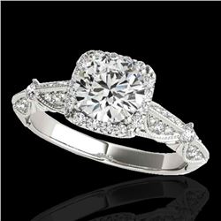 1.36 ctw Certified Diamond Solitaire Halo Ring 10k White Gold - REF-204W5H