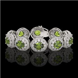 44.22 ctw Tourmaline & Diamond Victorian Bracelet 14K White Gold - REF-1342G4W